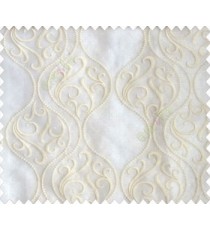 Cream on cream base rich damask on waves design continuous embroidery sheer curtain